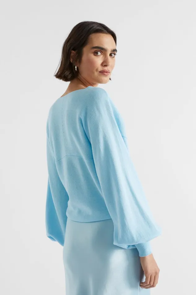 TShirts and Tops Woman Seed Heritage Cotton Wrap Front Knit Shimmer Blue