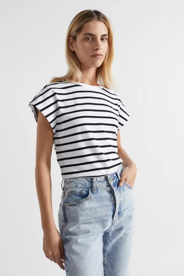 TShirts and Tops Woman Seed Heritage Extended Shoulder Tee Mono Stripe