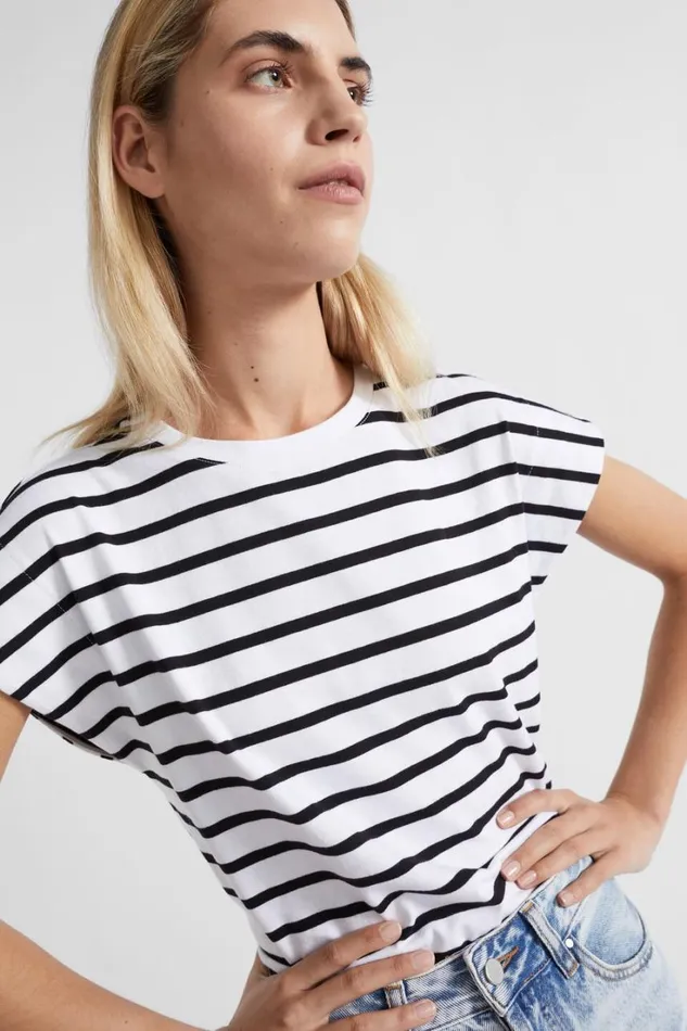 TShirts and Tops Woman Seed Heritage Extended Shoulder Tee Mono Stripe