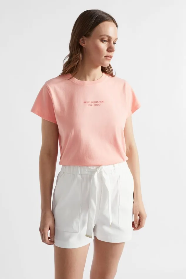 TShirts and Tops Woman Seed Heritage Logo Printed Crew Tee Tulip Pink