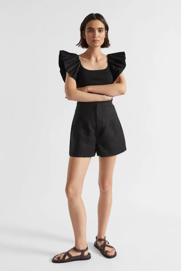 TShirts and Tops Woman Seed Heritage Scoop Neck Ruffle Tee Black