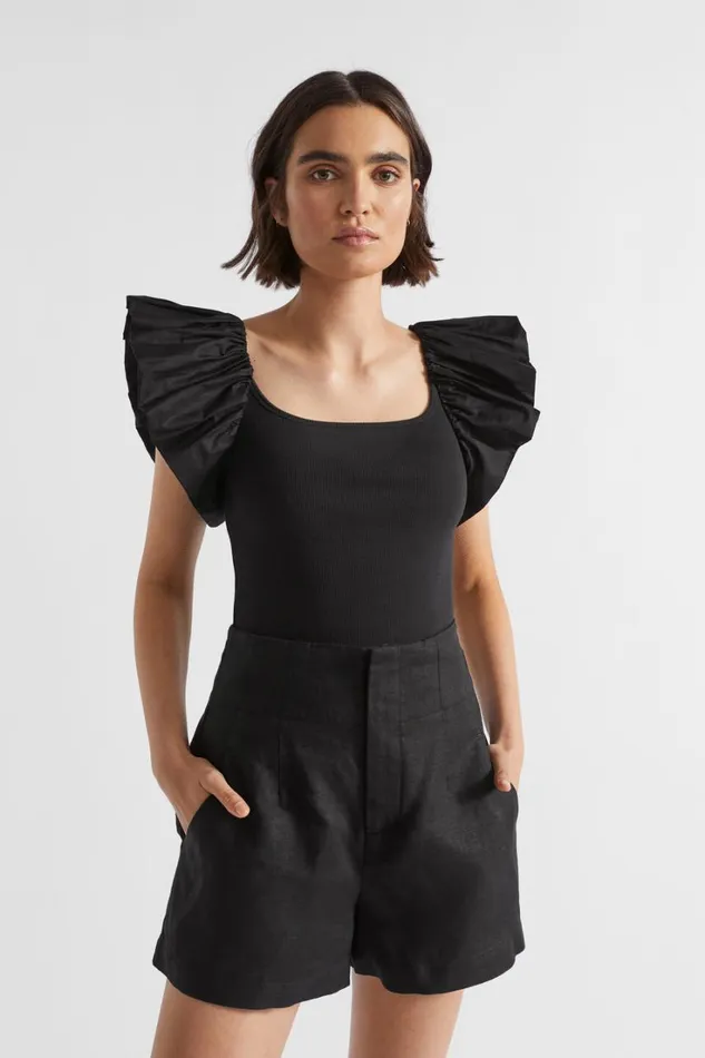 TShirts and Tops Woman Seed Heritage Scoop Neck Ruffle Tee Black