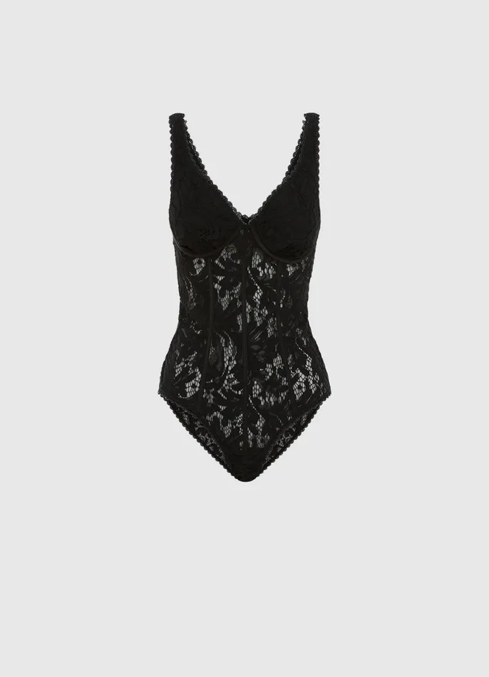 Tops and Shirts Women LEO LIN Alexis Lace Bodysuit 8211 Ebony