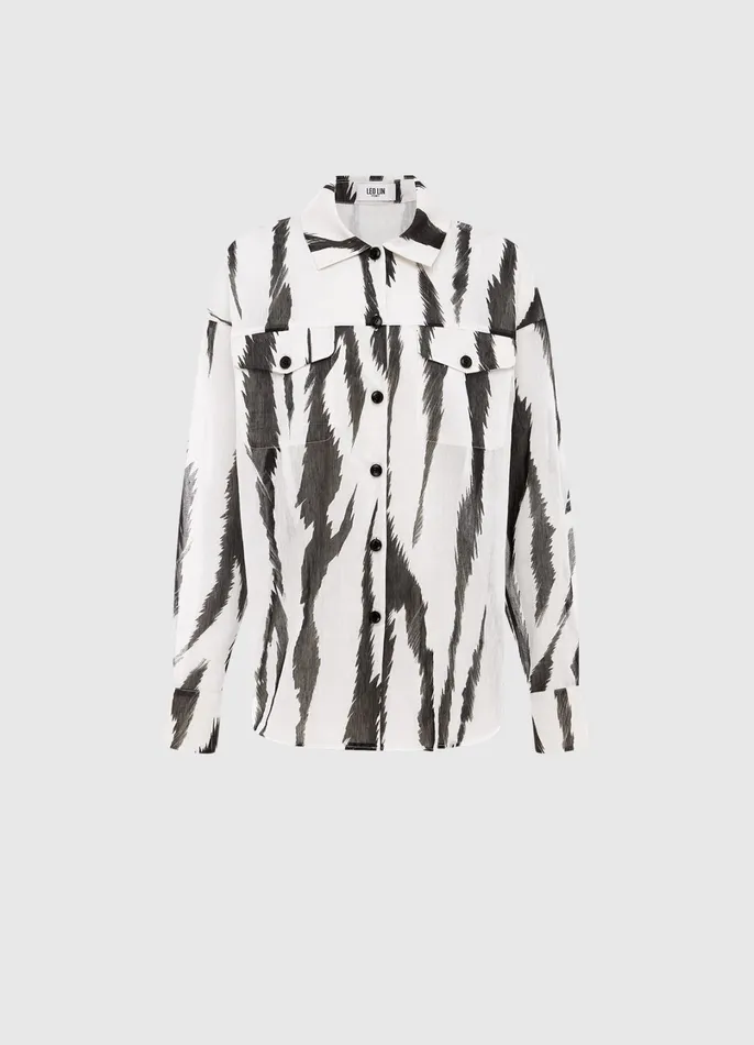 Tops and Shirts Women LEO LIN Brooklynn Linen Shirt 8211 Tiger Print In White