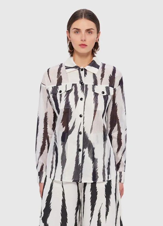 Tops and Shirts Women LEO LIN Brooklynn Linen Shirt 8211 Tiger Print In White