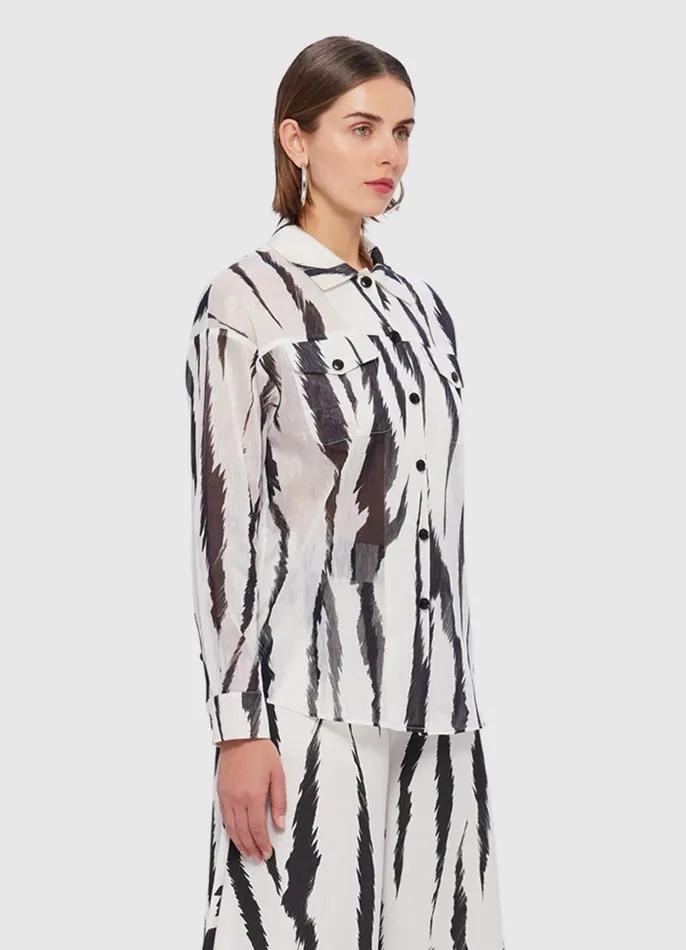 Tops and Shirts Women LEO LIN Brooklynn Linen Shirt 8211 Tiger Print In White