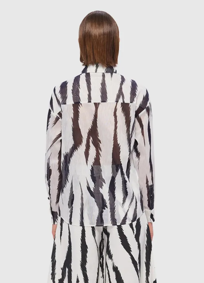 Tops and Shirts Women LEO LIN Brooklynn Linen Shirt 8211 Tiger Print In White