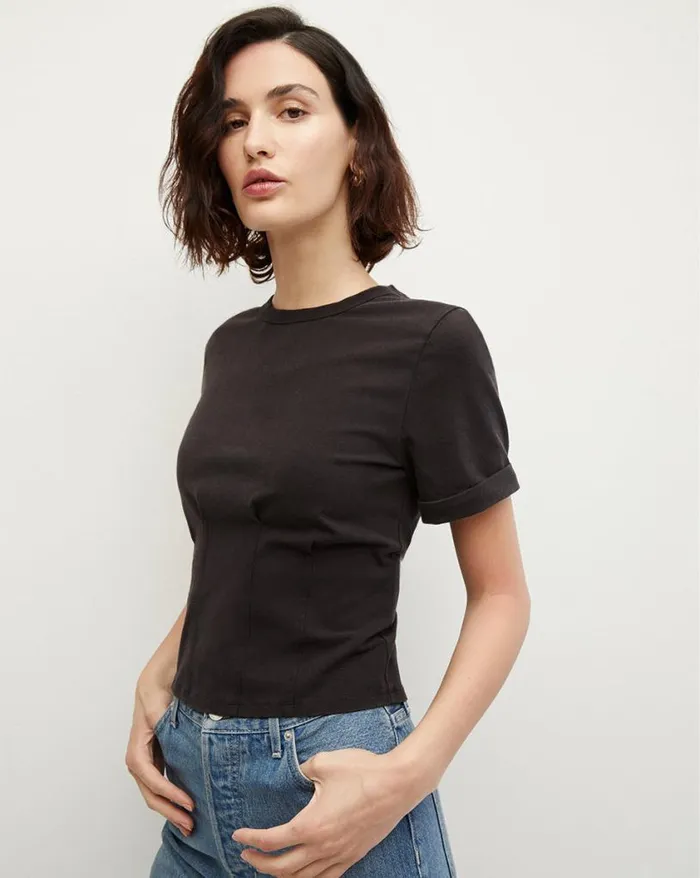 Tops and Tees Shop Veronica Beard Ankara StitchedWaist Tee Black