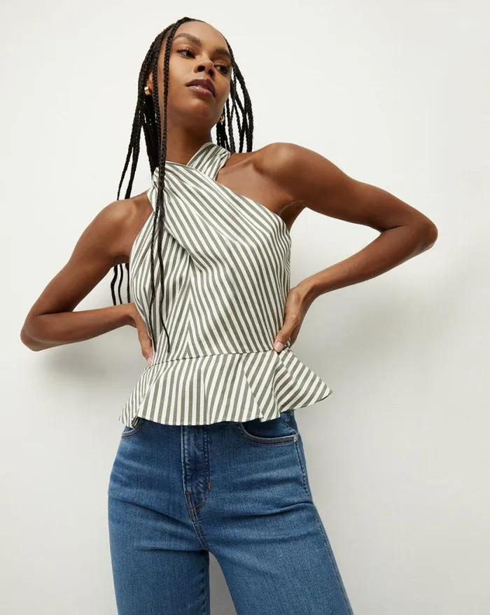 Tops and Tees Shop Veronica Beard Drey Striped Top Bright Armywhite