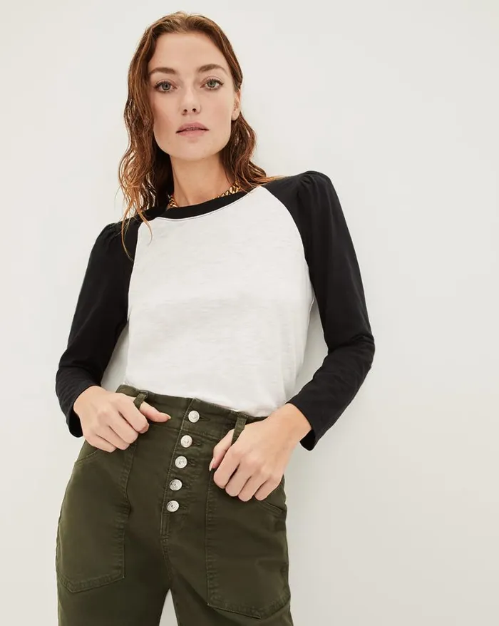 Tops and Tees Shop Veronica Beard Mason Baseball Tee Whitepeony