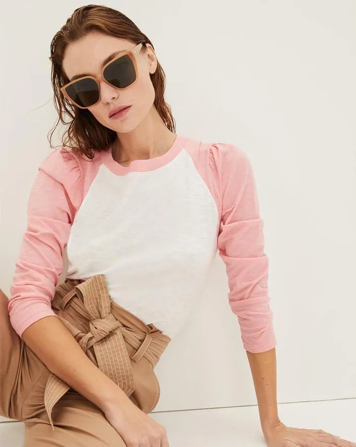 Tops and Tees Shop Veronica Beard Mason Baseball Tee Whitepeony