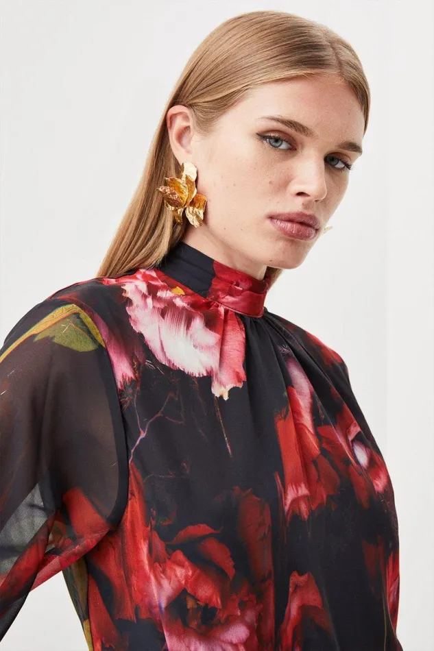 Tops Women Karen Millen Button Georgette Woven Top Floral
