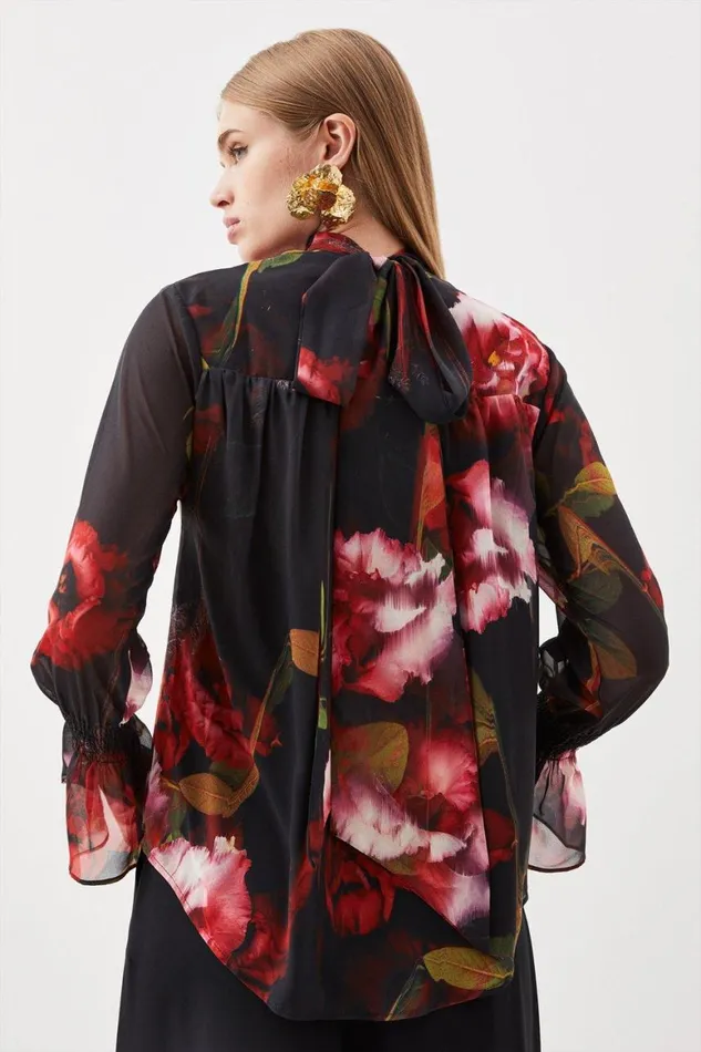 Tops Women Karen Millen Button Georgette Woven Top Floral