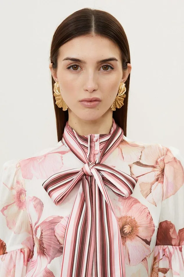 Tops Women Karen Millen Floral Printed Woven Top Pink
