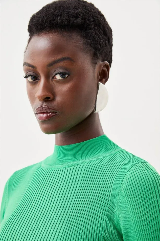 Tops Women Karen Millen Funnel Neck Rib Knit Jumper Green