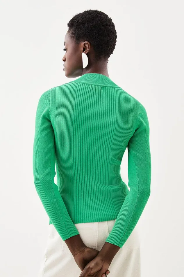 Tops Women Karen Millen Funnel Neck Rib Knit Jumper Green