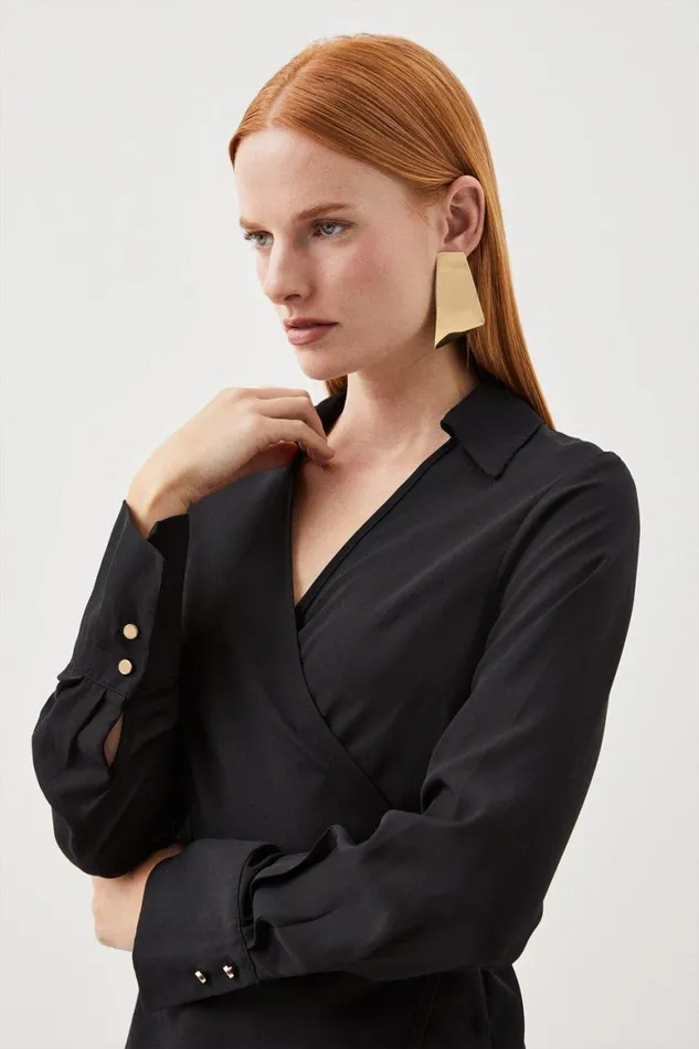 Tops Women Karen Millen Georgette Woven Wrap Top Black