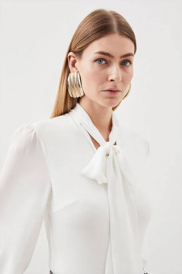 Tops Women Karen Millen Jersey Ponte Georgette Mix Bodysuit Ivory