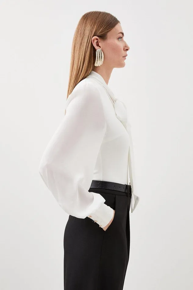 Tops Women Karen Millen Jersey Ponte Georgette Mix Bodysuit Ivory