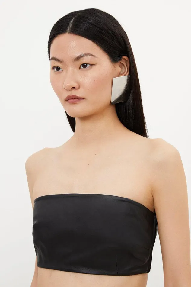 Tops Women Karen Millen Leather Cropped Bralet Top Black