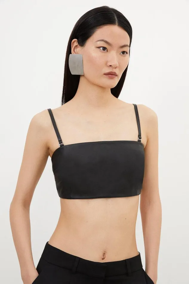 Tops Women Karen Millen Leather Cropped Bralet Top Black