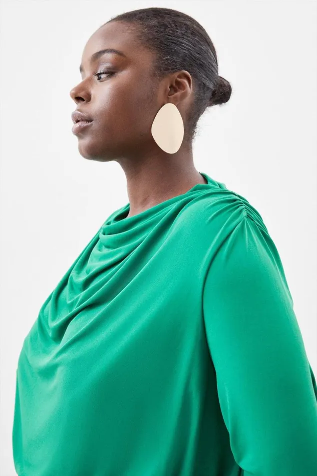 Tops Women Karen Millen Plus Size Jersey Crepe Draped High Neck Bodysuit Green