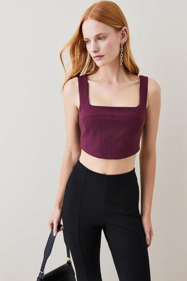 Tops Women Karen Millen Structured Crepe Corset Bralet Top Merlot