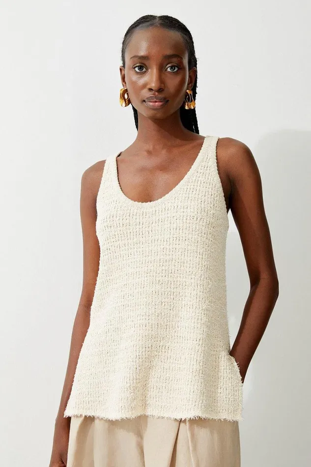 Tops Women Karen Millen Textured Knit Cotton Blend Scoop Neck Longline Knit Vest Coconut Tops Women Karen Millen Textured Knit Cotton Blend Scoop Neck Longline Knit Vest Coconut