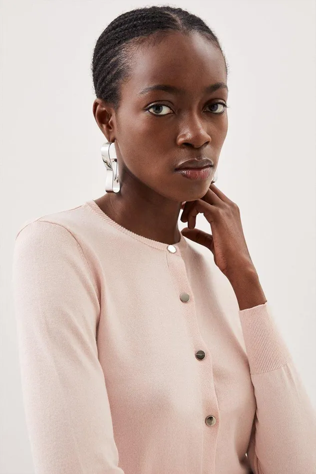Tops Women Karen Millen Viscose Blend Knitted Crew Neck Cardigan Soft Pink