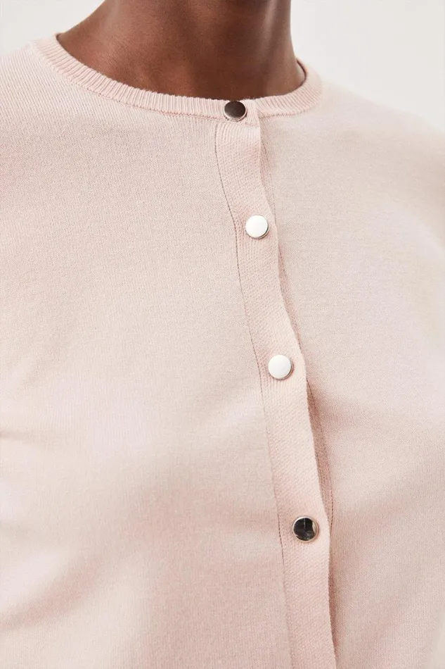 Tops Women Karen Millen Viscose Blend Knitted Crew Neck Cardigan Soft Pink