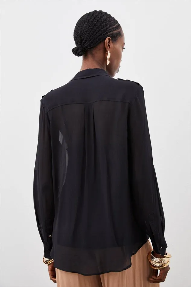 Tops Women Karen Millen Viscose Button Through Woven Shirt Black