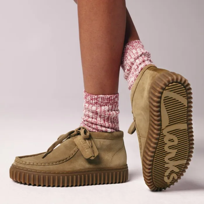 Torhill Hi Dark Sand Suede WomenMen Clarks Boots and Booties