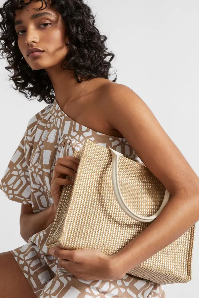 Tote Bags Woman Seed Heritage Structured Mini Straw Tote Metallic Natural