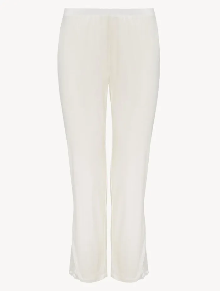 Trousers In Offwhite Modal With Embroidered Tulle Sleepwear La Perla Pajamas