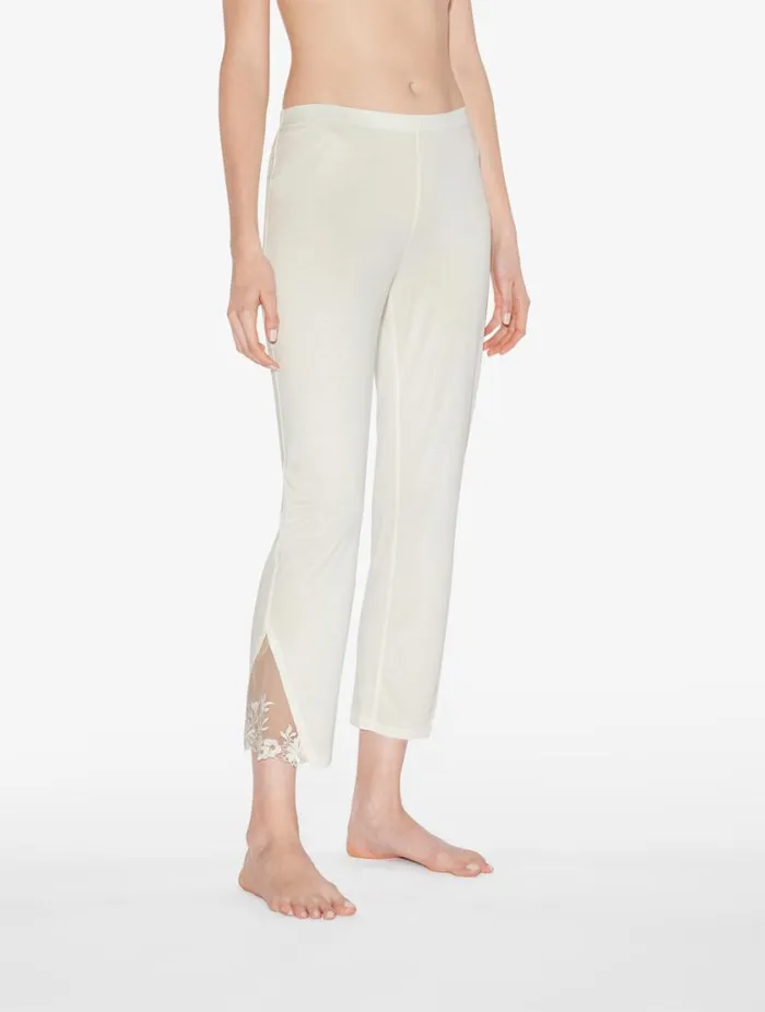 Trousers In Offwhite Modal With Embroidered Tulle Sleepwear La Perla Pajamas