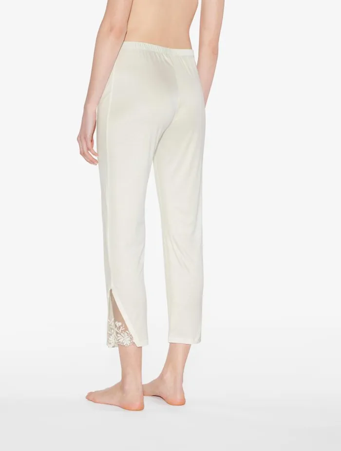 Trousers In Offwhite Modal With Embroidered Tulle Sleepwear La Perla Pajamas