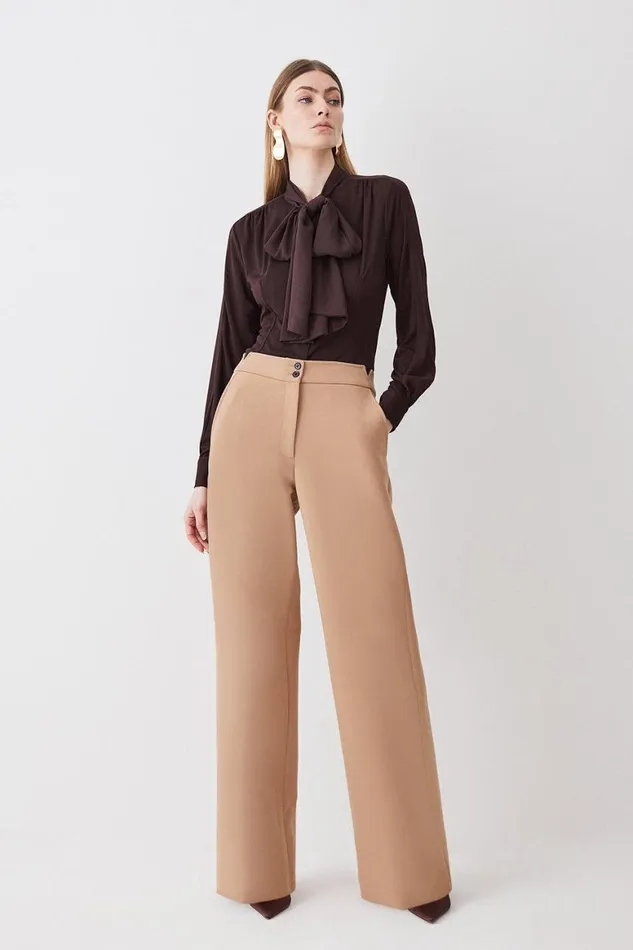 Trousers Women Karen Millen Compact Stretch Low Waist Trouser Camel