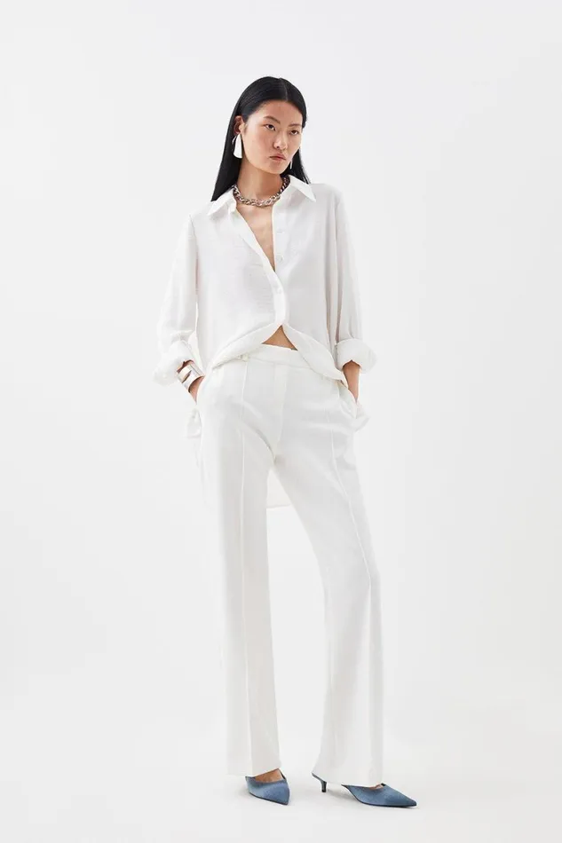 Trousers Women Karen Millen Compact Stretch Tailored Flared Trouser Ivory