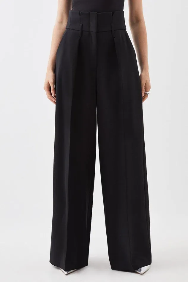Trousers Women Karen Millen Compact Stretch Tailored High Waist Wide Leg Black