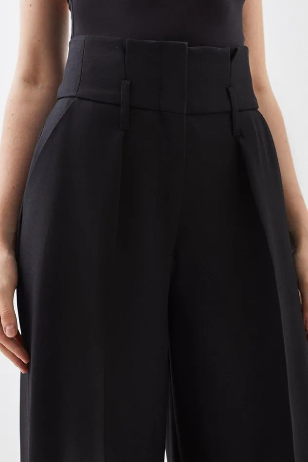 Trousers Women Karen Millen Compact Stretch Tailored High Waist Wide Leg Black