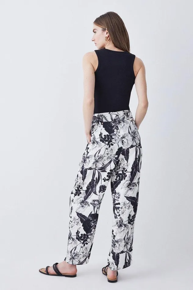 Trousers Women Karen Millen Floral Batik Premium Linen Viscose Woven Trouser Mono