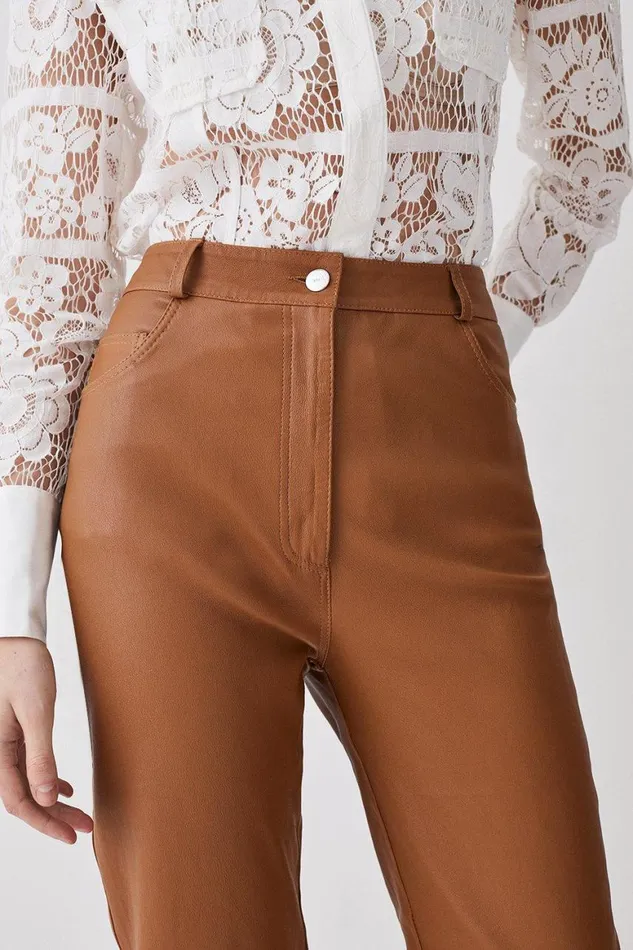 Trousers Women Karen Millen Lydia Millen Stretch Leather Slim Leg Trousers Tan