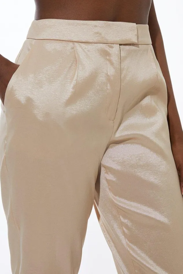 Trousers Women Karen Millen Metallic Taffeta Slim Leg Tailored Trousers Champagne