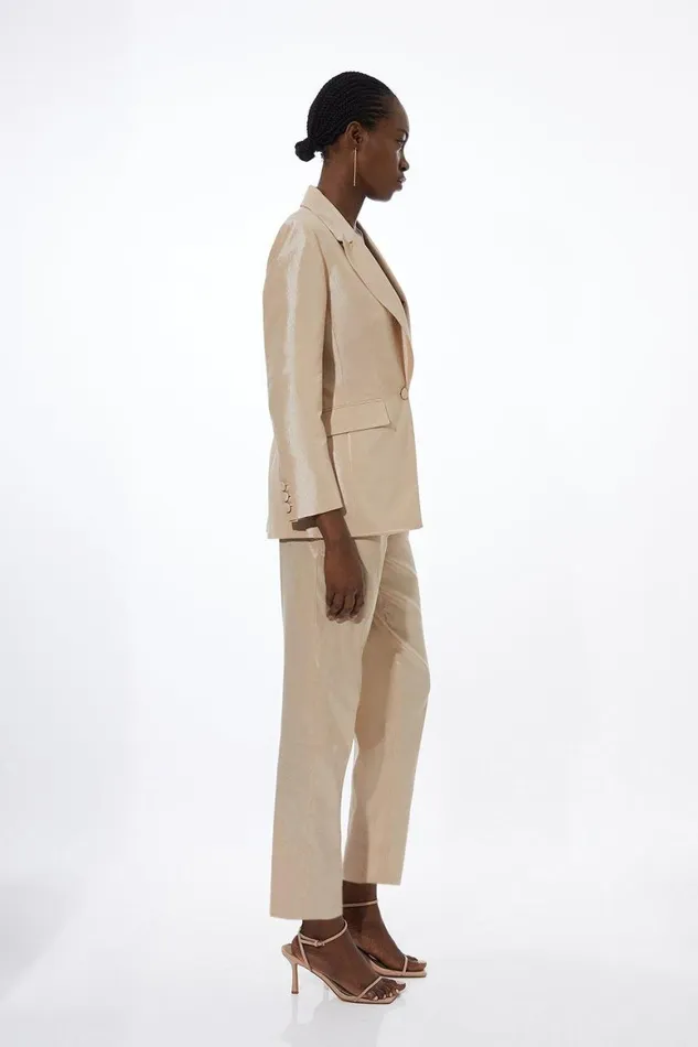 Trousers Women Karen Millen Metallic Taffeta Slim Leg Tailored Trousers Champagne