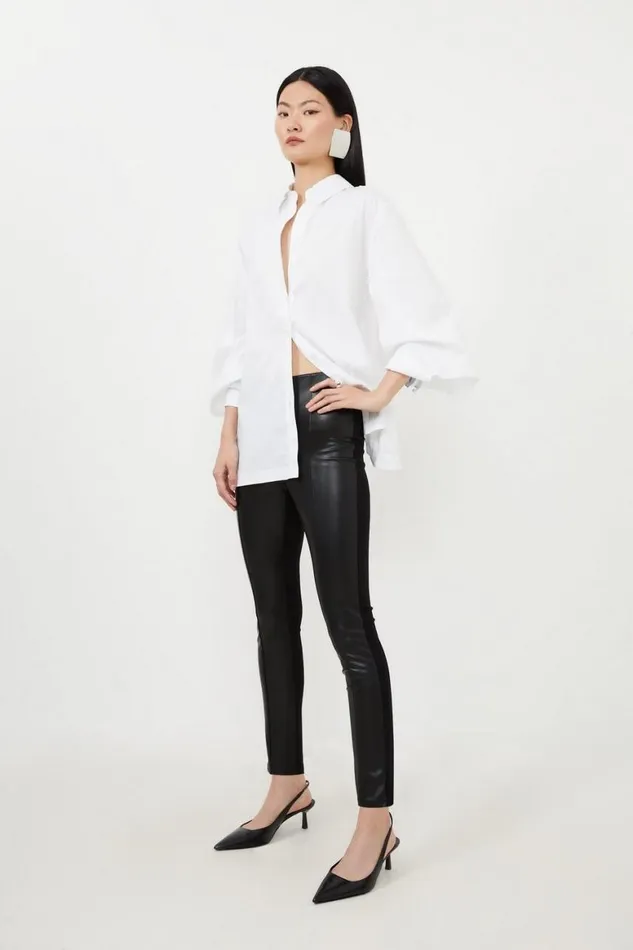 Trousers Women Karen Millen Petite Faux Leather And Ponte Leggings Black
