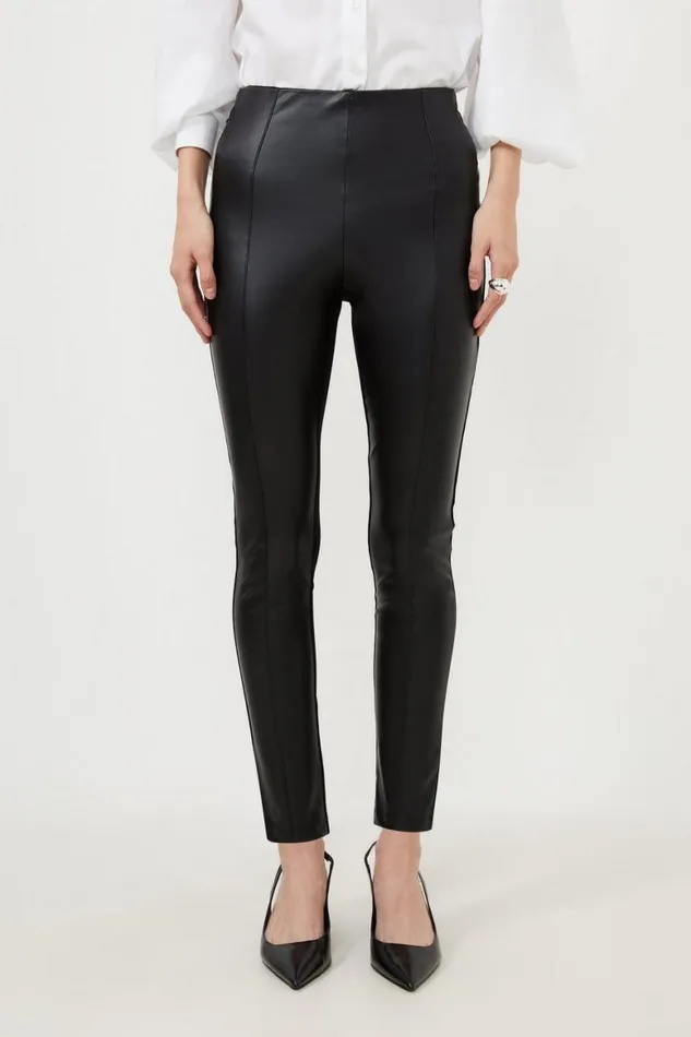 Trousers Women Karen Millen Petite Faux Leather And Ponte Leggings Black
