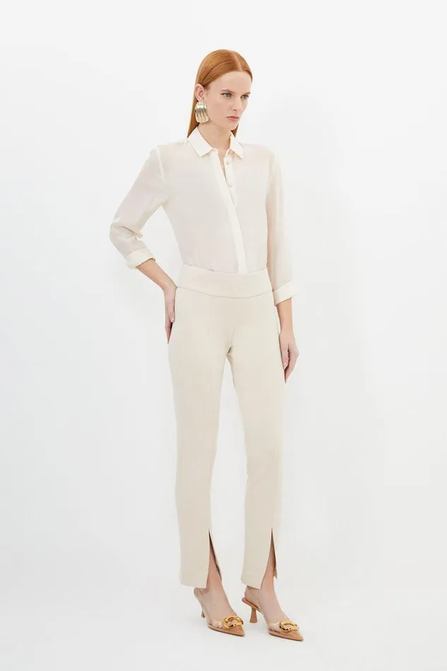 Trousers Women Karen Millen Petite Tailored Split Hem Leggings Beige
