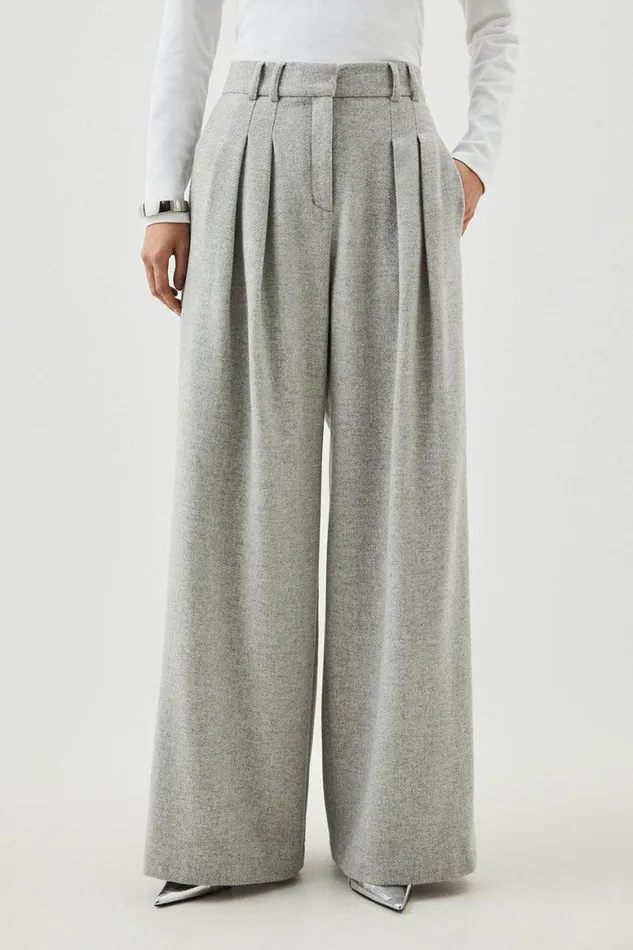 Trousers Women Karen Millen Petite Tailored Wool Blend Double Faced Wide Leg Trousers Pale Grey