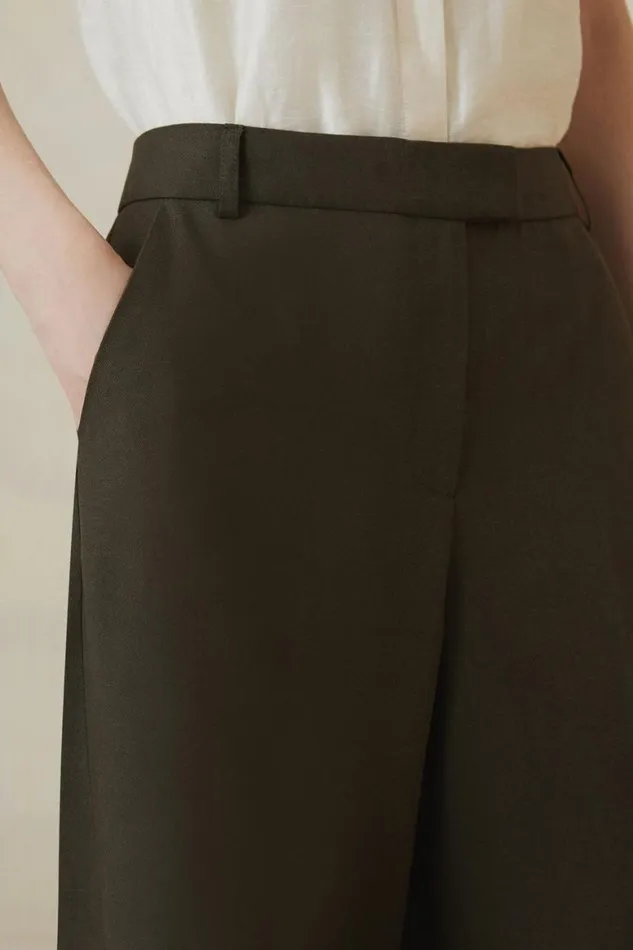 Trousers Women Karen Millen Petite The Founder Premium Tailored Tencel Linen Straight Trousers Khaki