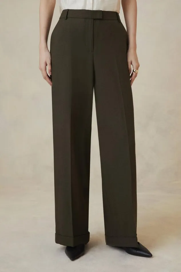 Trousers Women Karen Millen Petite The Founder Premium Tailored Tencel Linen Straight Trousers Khaki